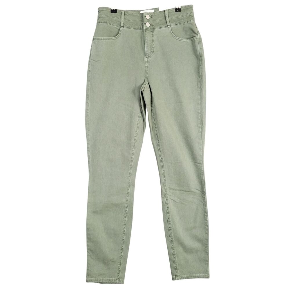 NWT LOFT Green Curvy High Waist Skinny Jeans Double Button Stretch SIZE 4T 27T